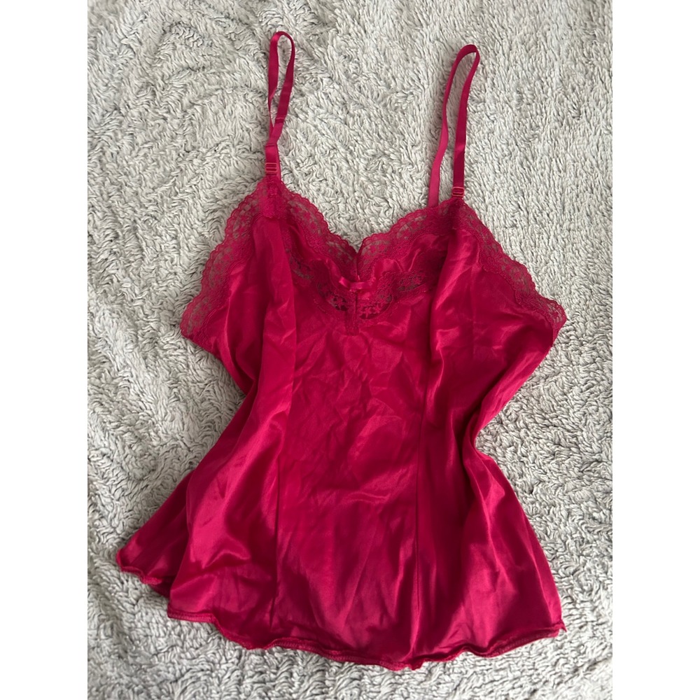 Secret‎ Accents Red Lace Trim Satin Cami Tank Top Layer S Coquette Fairy - Picture 6 of 12